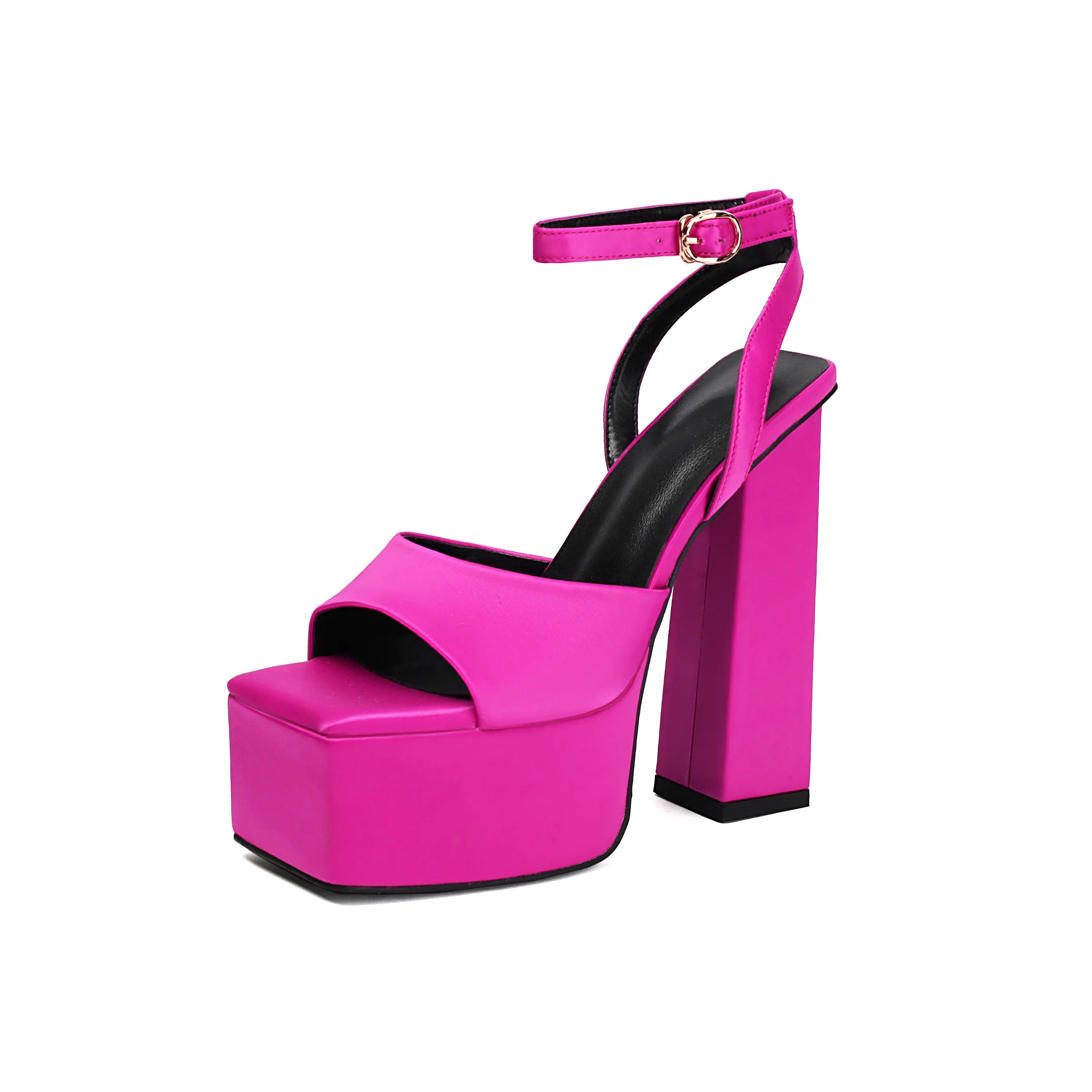 Arden Furtado Blue Satin Peep Toe Shoes Platform Super High Heel Word-Cingulate Sandals Large Size Banquet Shoes