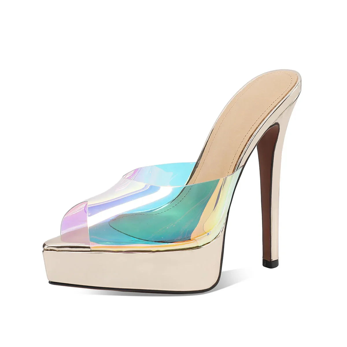 Arden Furtado Colorful sequins Peep toe Slippers Pointed toe Platform Super high heel Word slippers Modern Mules