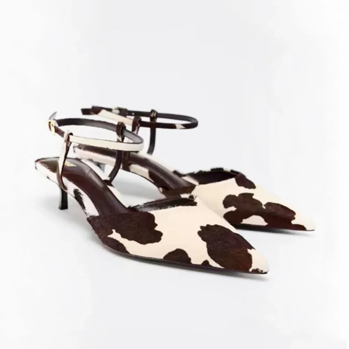 Arden Furtado Cow grain horsehair Kitten heel Closed toe Sandals Pointed-toe Shallow One word buckle sandals