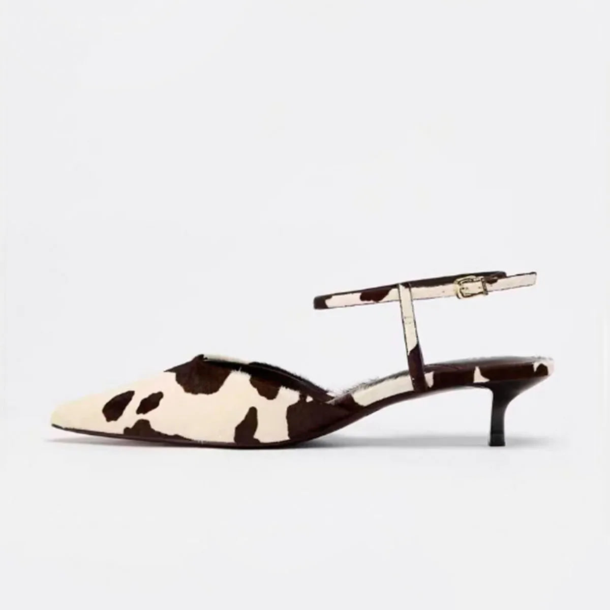 Arden Furtado Cow grain horsehair Kitten heel Closed toe Sandals Pointed-toe Shallow One word buckle sandals