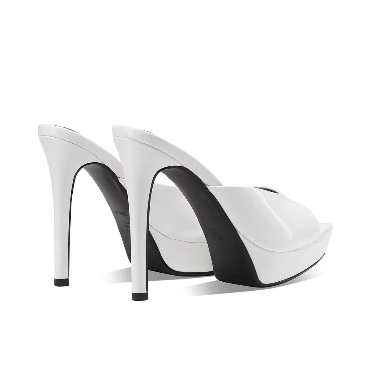 Arden Furtado Cow patent leather Peep toe Slippers Pointed toe Platform Super high heel Word slippers Modern Mules