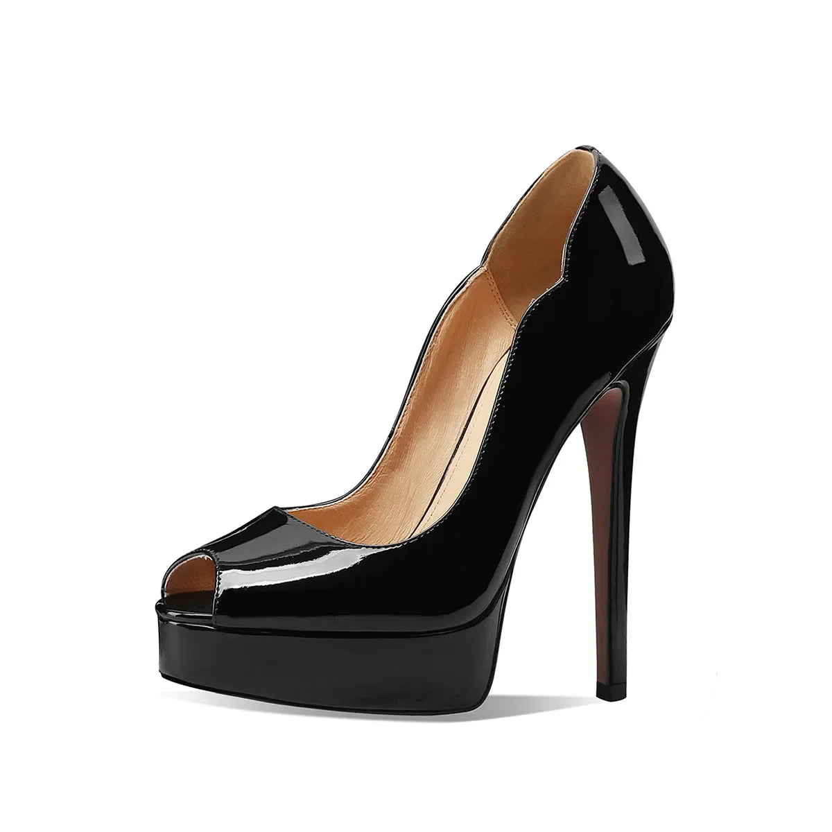 Arden Furtado Cow patent leather peep toe Pumps Round toe Platform Super high heel Single shoe Commuter shoes