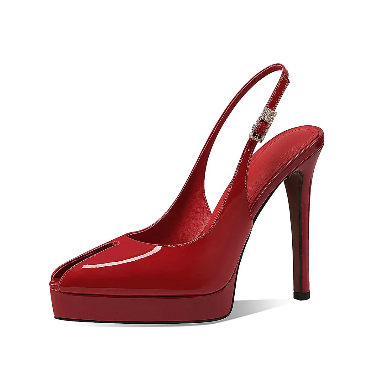 Arden Furtado Cow patent leather peep toe Sandals Platform Super high heel Belt buckle One word buckle Sandals large size