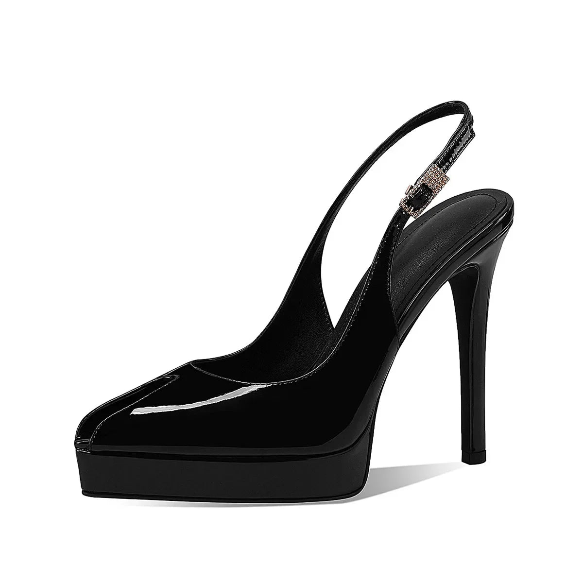 Arden Furtado Cow patent leather peep toe Sandals Platform Super high heel Belt buckle One word buckle Sandals large size