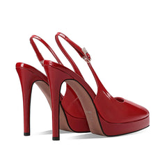 Arden Furtado Cow patent leather peep toe Sandals Platform Super high heel Belt buckle One word buckle Sandals large size