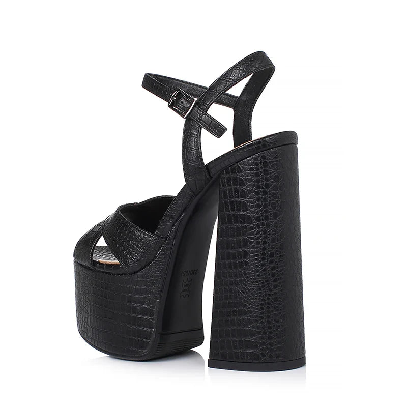 Arden Furtado Embossed cowhide platform Commuter shoes round toe Super high heel word-cingulate sandals large size