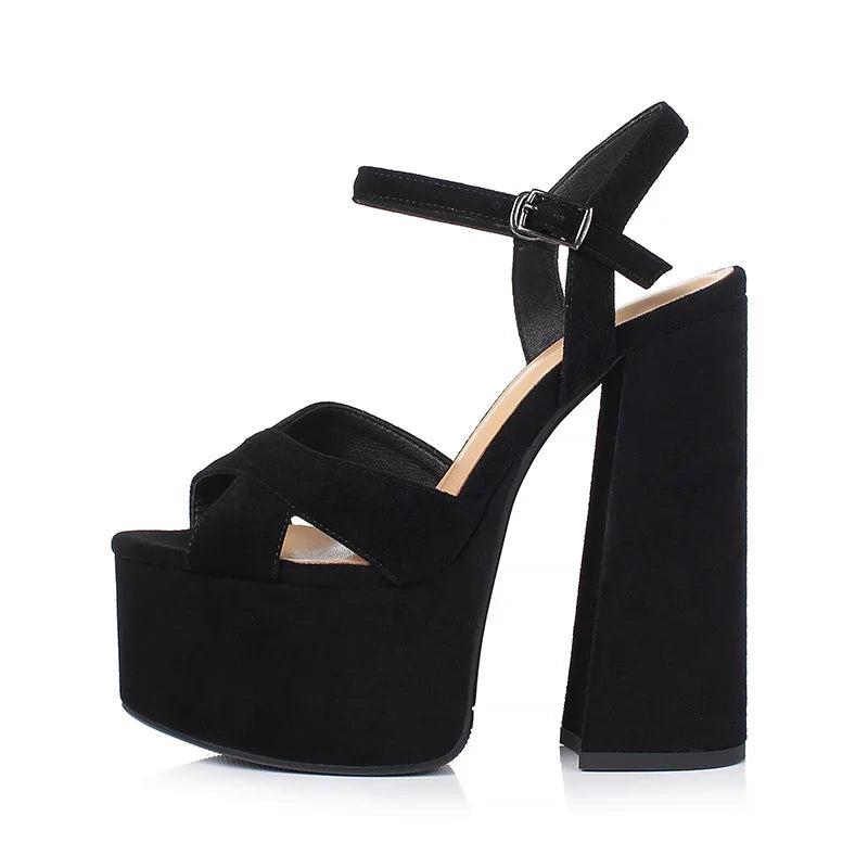 Arden Furtado Embossed cowhide platform Commuter shoes round toe Super high heel word-cingulate sandals large size