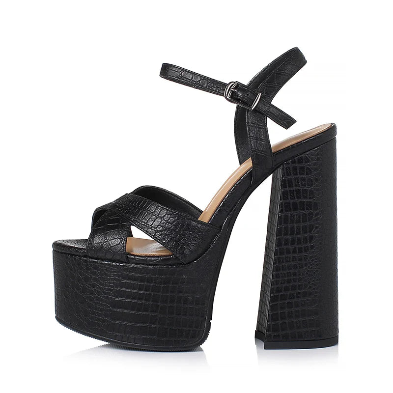Arden Furtado Embossed cowhide platform Commuter shoes round toe Super high heel word-cingulate sandals large size