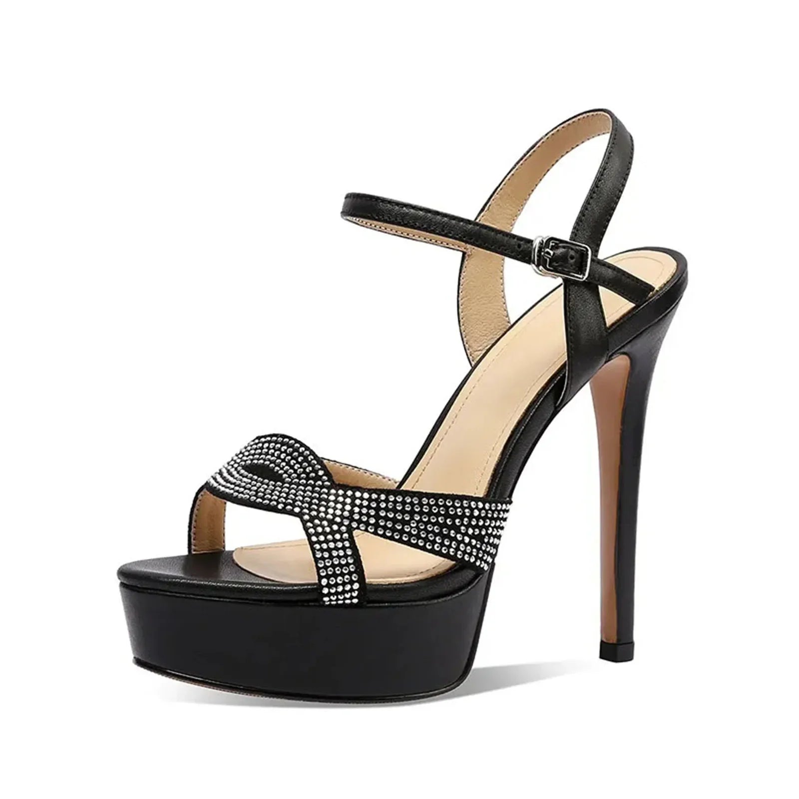 Arden Furtado Genuine Leather Round toe Platform Super high heel Sexy Crystal Buckle strap word-cingulate Sandals