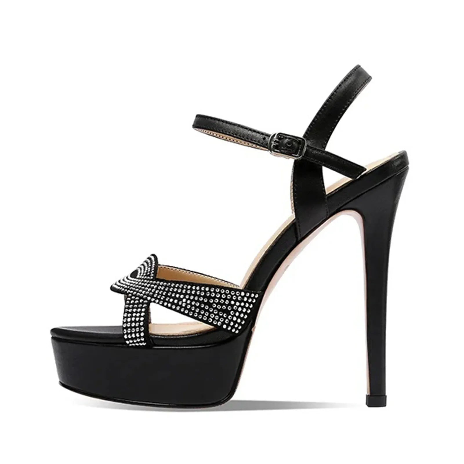 Arden Furtado Genuine Leather Round toe Platform Super high heel Sexy Crystal Buckle strap word-cingulate Sandals