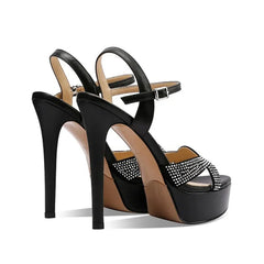 Arden Furtado Genuine Leather Round toe Platform Super high heel Sexy Crystal Buckle strap word-cingulate Sandals