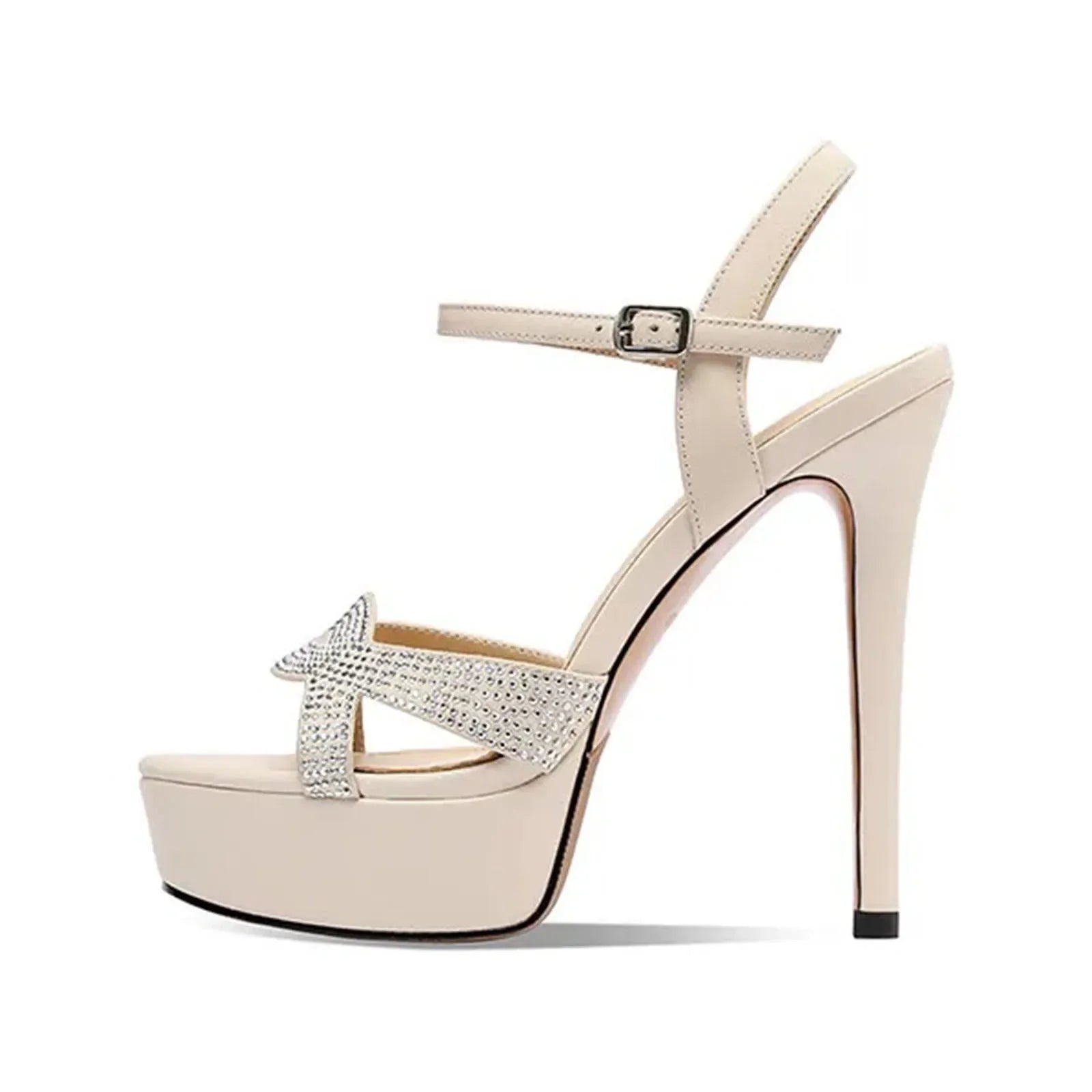 Arden Furtado Genuine Leather Round toe Platform Super high heel Sexy Crystal Buckle strap word-cingulate Sandals