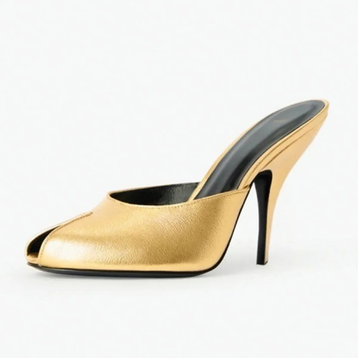Arden Furtado Gold Peep toe Slippers Round toe pull-on Stilettos heels Sexy Word slippers Banquet shoes Extra large size