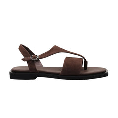 Arden Furtado style Sheep suede Pinch toe Sandals Square toe Flat T belt Buckle strap Open toe Roman sandals