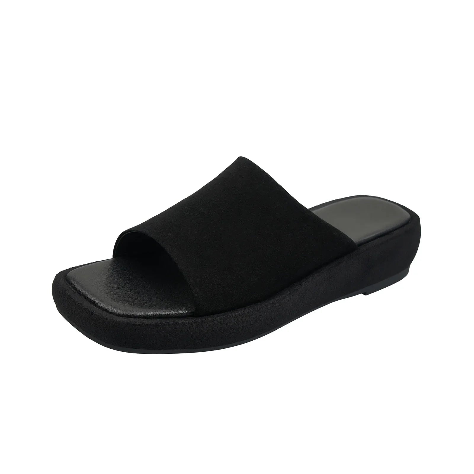 Arden Furtado  style Sheep suede platform Word slippers Square toe Flats shoes Middle hee beach Cool slippers