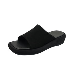 Arden Furtado  style Sheep suede platform Word slippers Square toe Flats shoes Middle hee beach Cool slippers