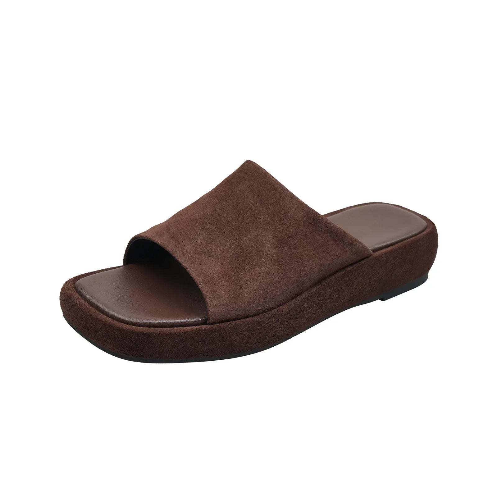 Arden Furtado  style Sheep suede platform Word slippers Square toe Flats shoes Middle hee beach Cool slippers