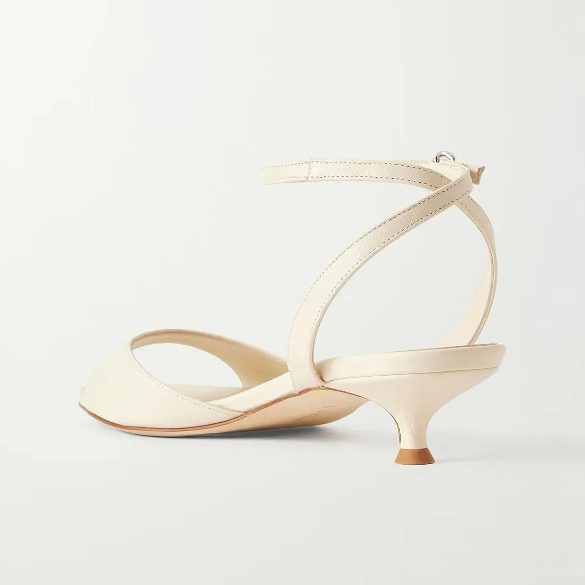 Arden Furtado Kitten heel off-white cowhide Open toe Sandals round toe One word buckle Thin heels Commuter Modern Sandals