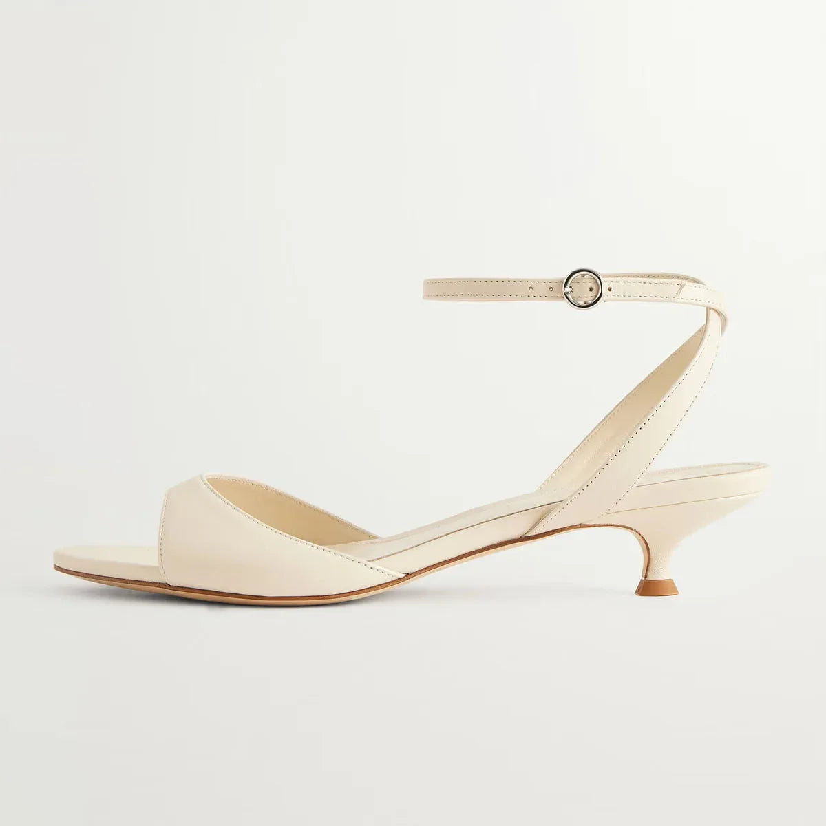 Arden Furtado Kitten heel off-white cowhide Open toe Sandals round toe One word buckle Thin heels Commuter Modern Sandals