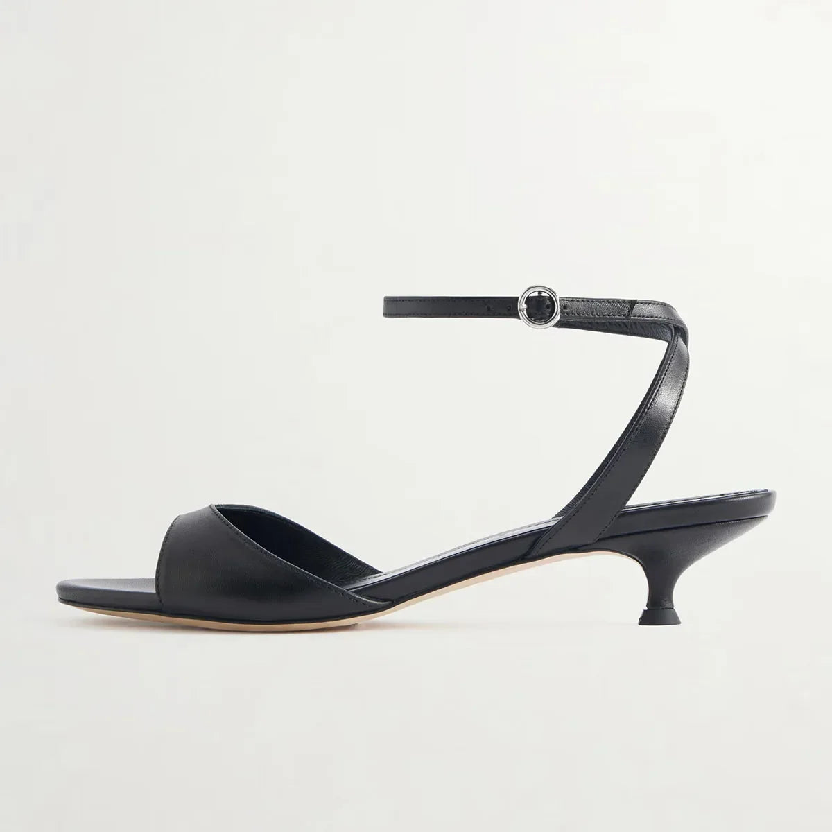 Arden Furtado Kitten heel off-white cowhide Open toe Sandals round toe One word buckle Thin heels Commuter Modern Sandals