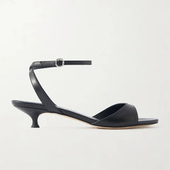 Arden Furtado Kitten heel off-white cowhide Open toe Sandals round toe One word buckle Thin heels Commuter Modern Sandals