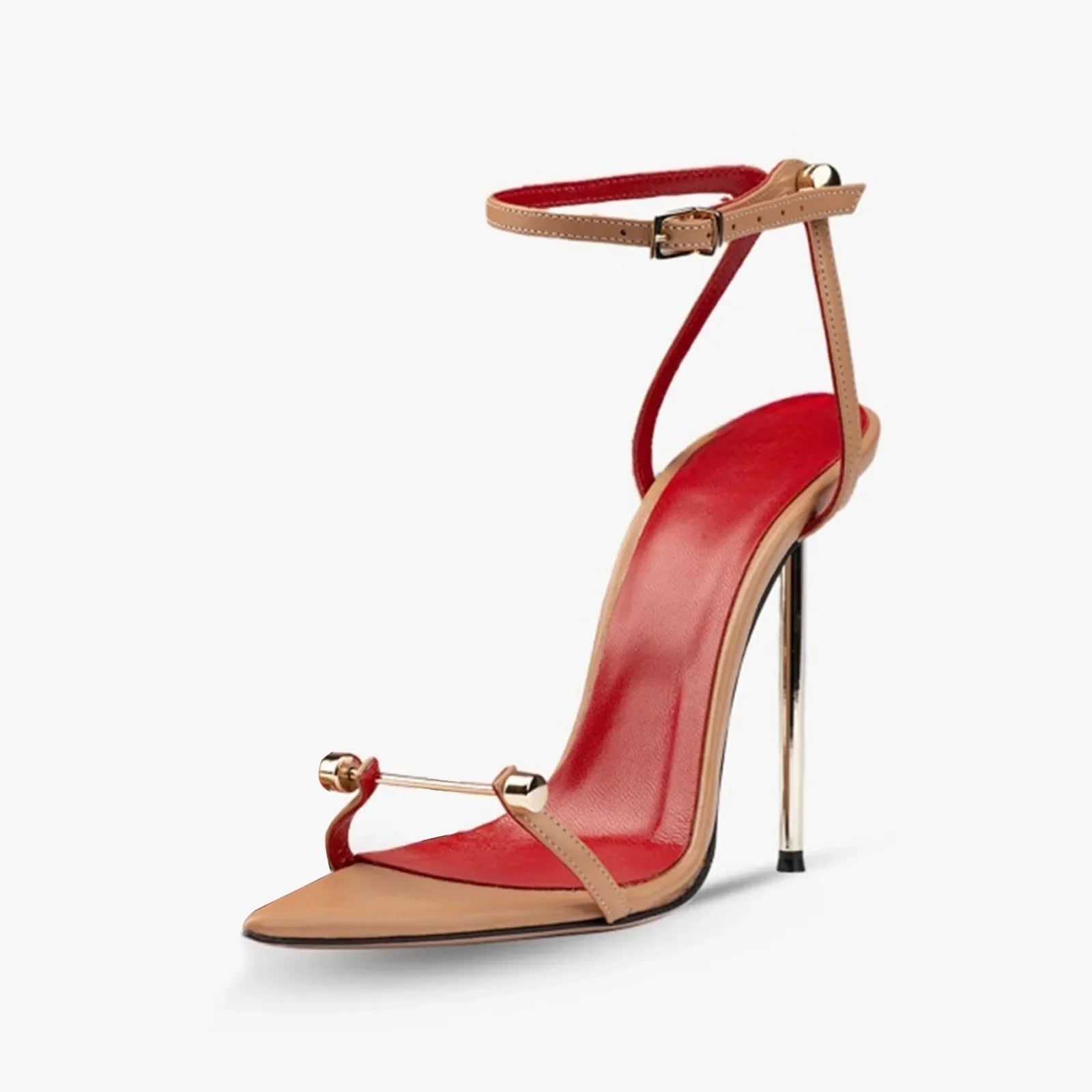 Arden Furtado Metal Stiletto Belt buckle word-cingulate Pointed toe Metal buckle Super high heel Open toe sandals