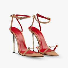 Arden Furtado Metal Stiletto Belt buckle word-cingulate Pointed toe Metal buckle Super high heel Open toe sandals