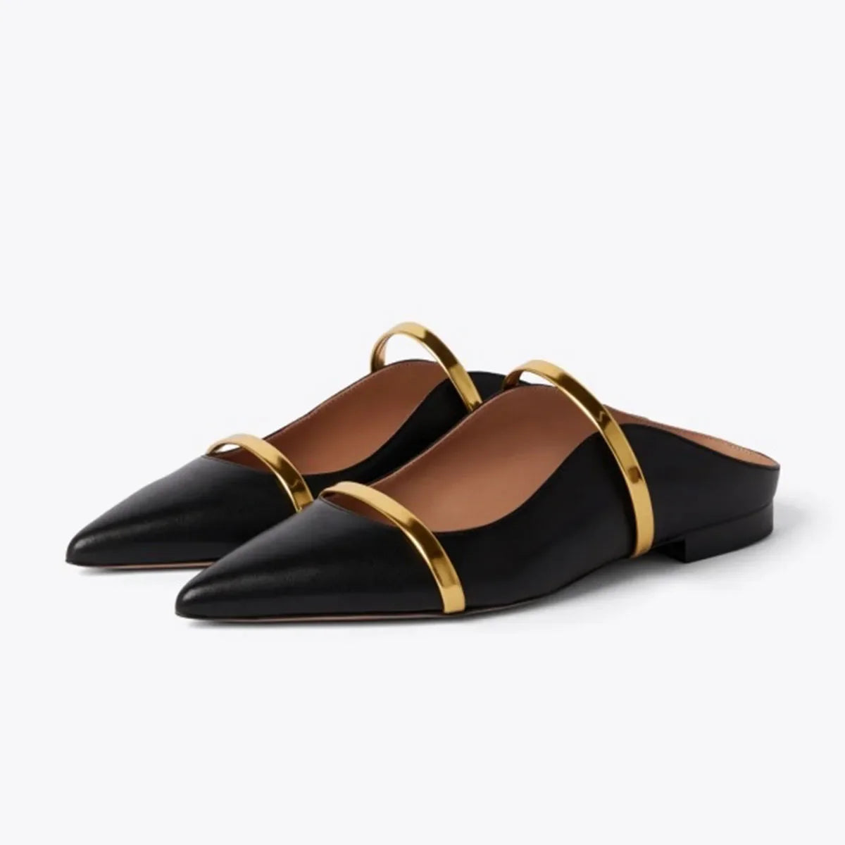 Arden Furtado Metal leather One-word bMules Pointed toe Shallow Pull-on Mixed Colors Flats slippers