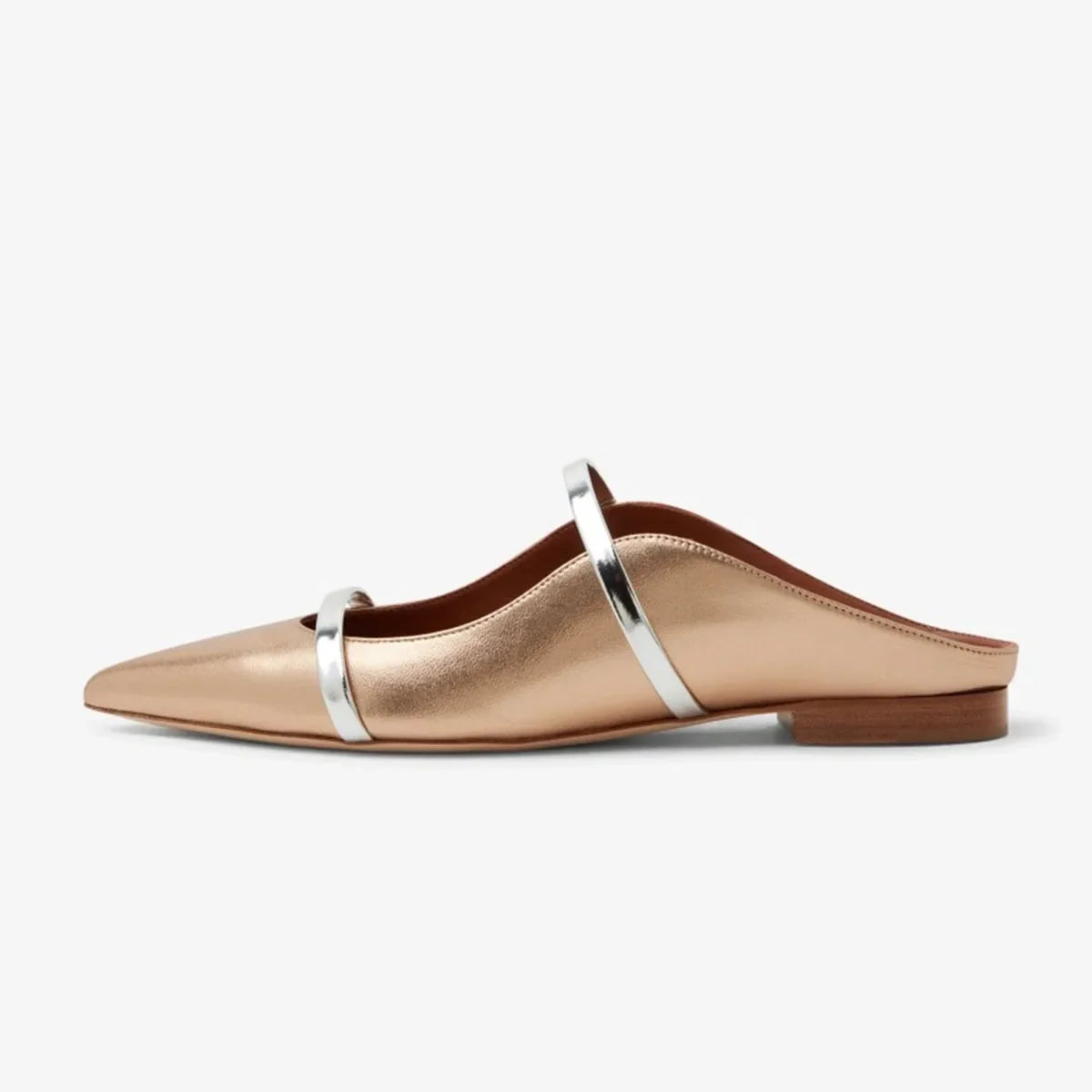 Arden Furtado Metal leather One-word bMules Pointed toe Shallow Pull-on Mixed Colors Flats slippers
