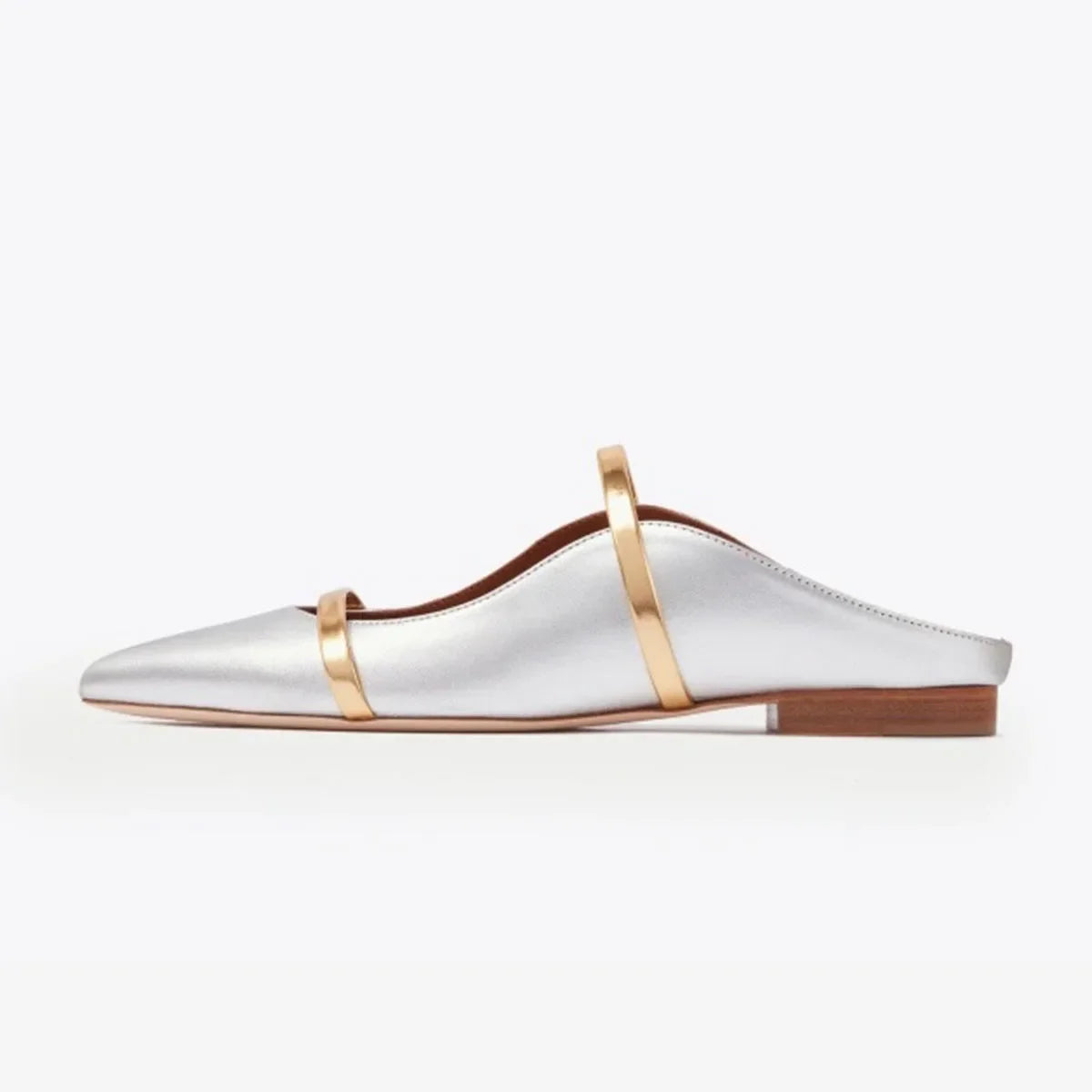 Arden Furtado Metal leather One-word bMules Pointed toe Shallow Pull-on Mixed Colors Flats slippers