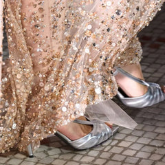 Arden Furtado Metal leather peep toe Banquet shoes Pointed toe Back Strap Sexy Super high heel  Sandals Modern Sandals
