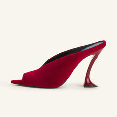 Arden Furtado Patent Leather Alien heel Peep toe slippers large size Pointed toe Pull-on Super high heel Satin Mules