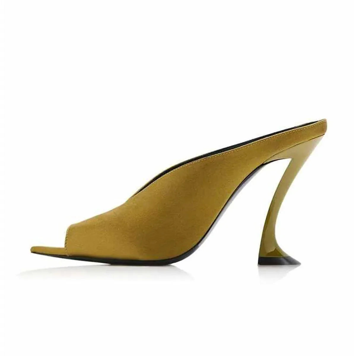 Arden Furtado Patent Leather Alien heel Peep toe slippers large size Pointed toe Pull-on Super high heel Satin Mules