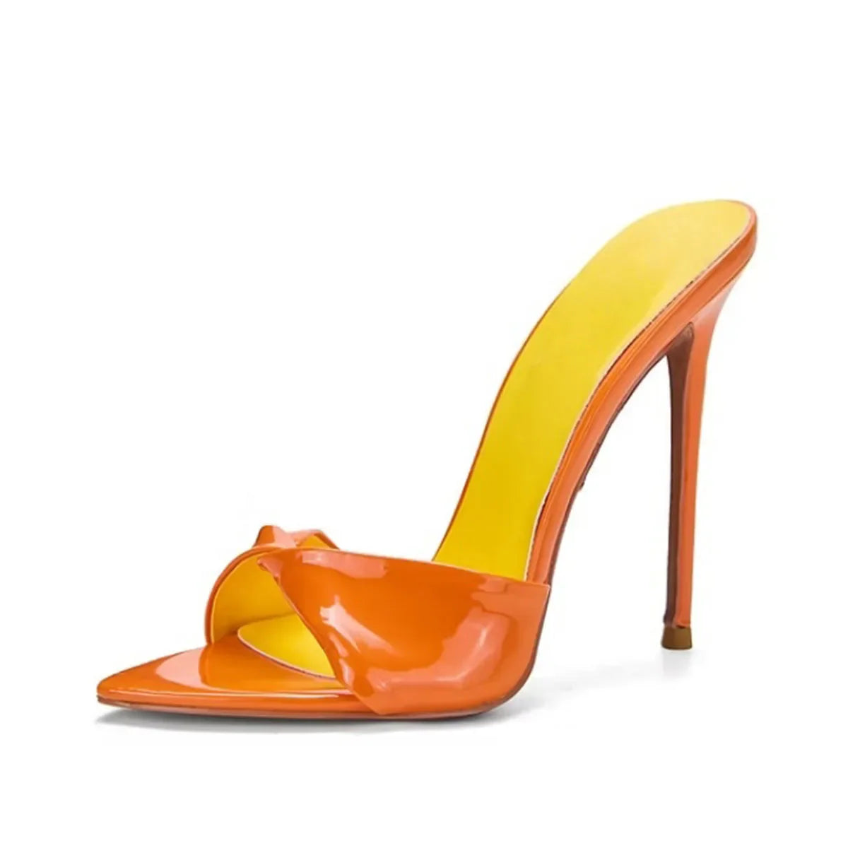 Arden Furtado Patent Leather Pointed Slip-on Thin heel Super high heel Sexy Word slippers wear Open toe Mules