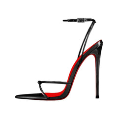 Arden Furtado Patent Leather Pointed toe Belt buckle Super high heel Diamond chain Open toe One word buckle sandals
