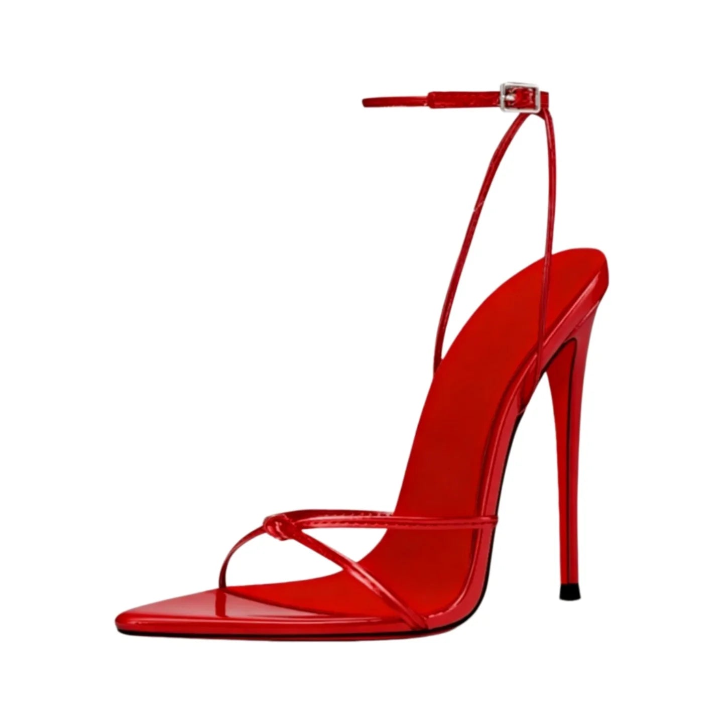 Arden Furtado Patent Leather Pointed toe Belt buckle Super high heel Diamond chain Open toe One word buckle sandals