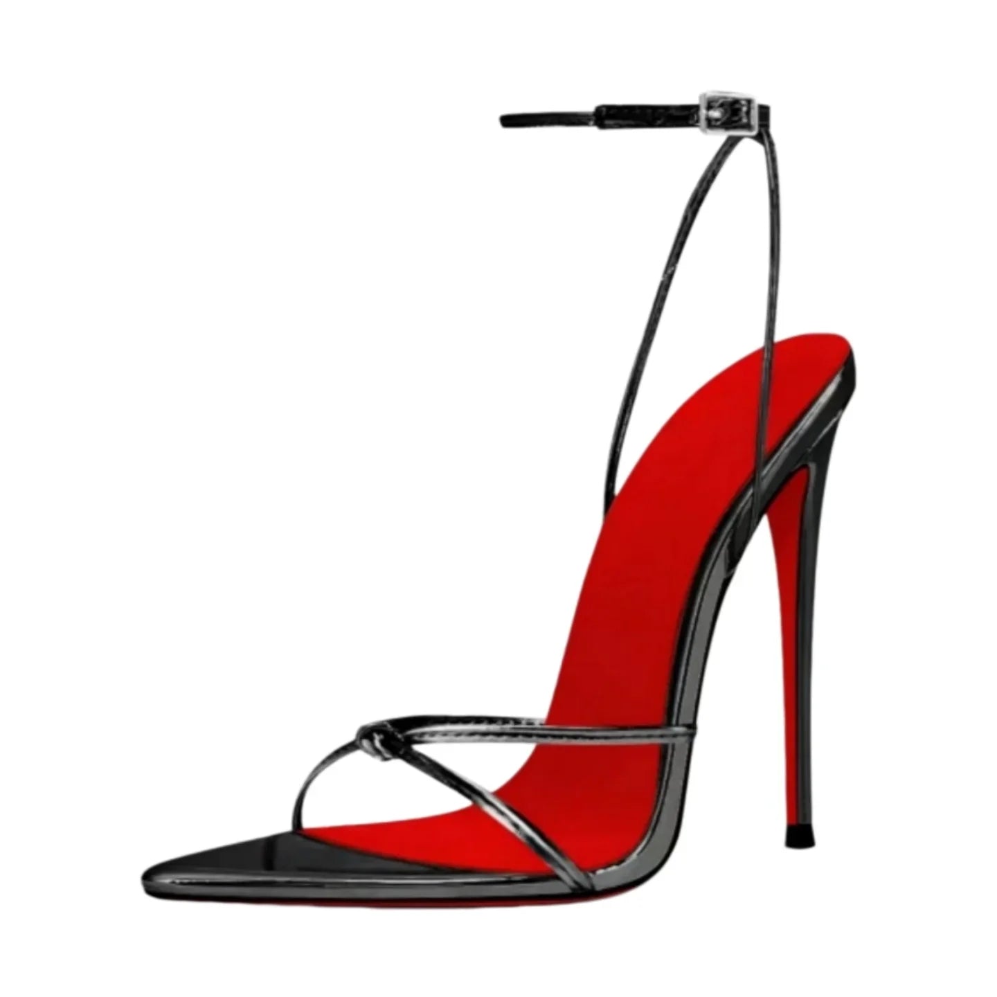 Arden Furtado Patent Leather Pointed toe Belt buckle Super high heel Diamond chain Open toe One word buckle sandals