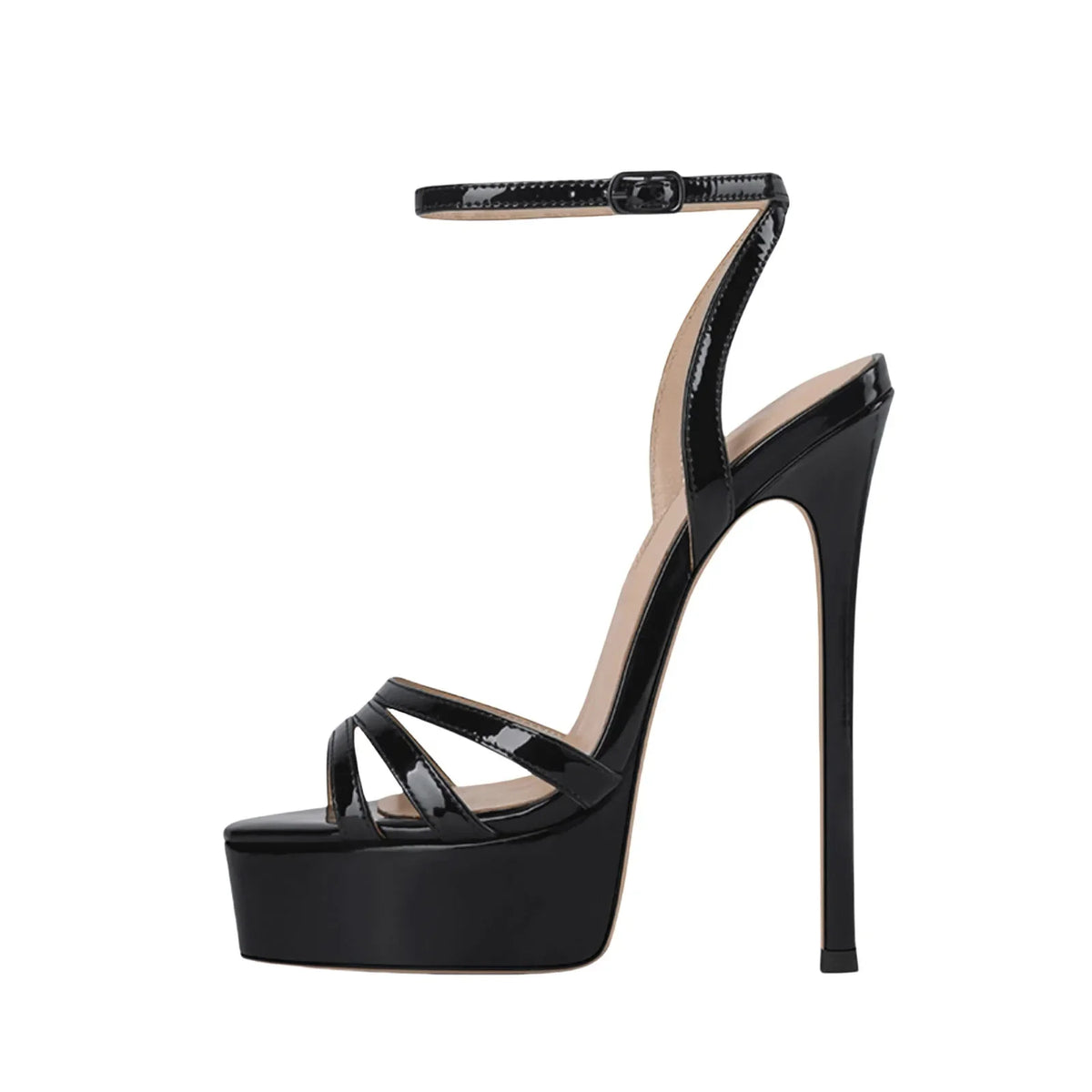 Arden Furtado Patent Leather Round toe Platform Super high heel Buckle strap word-cingulate Sandals White wedding shoes