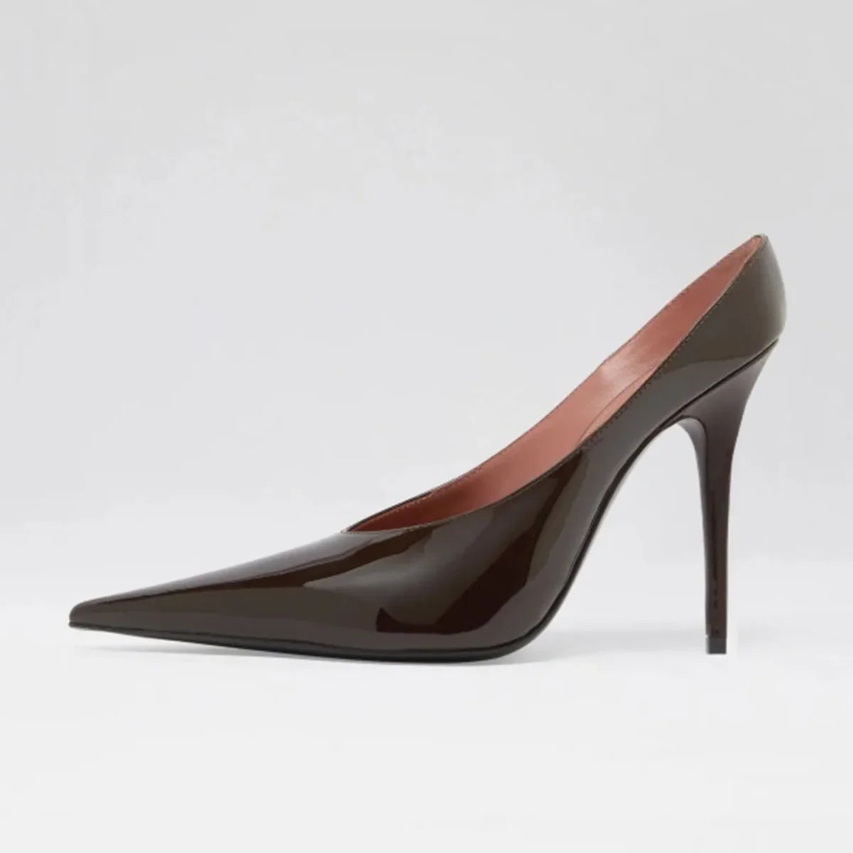 Arden Furtado Patent Leather Stiletto heel closed-toe Slippers Pointed toe pull-on Super high heel Mules Banquet shoes