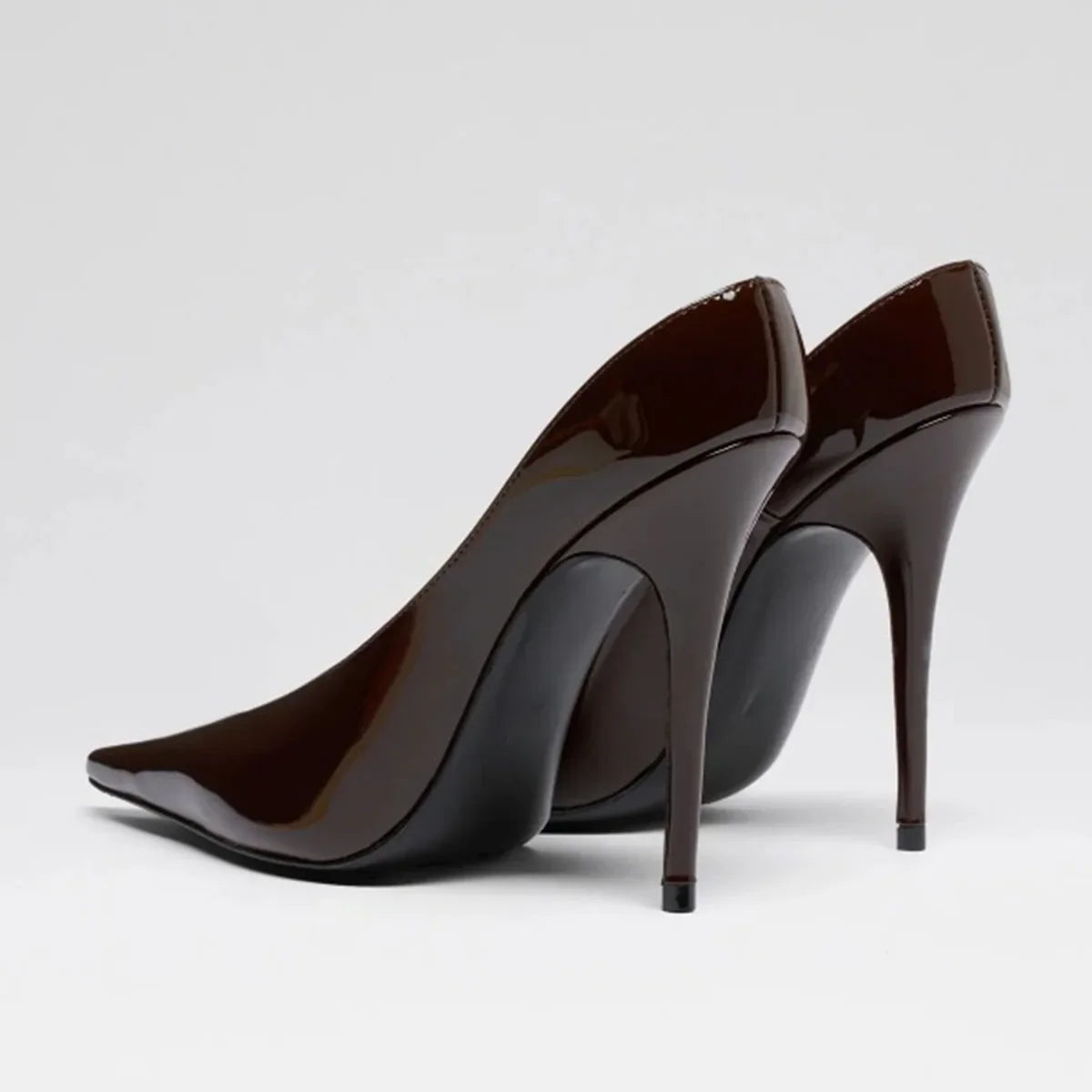 Arden Furtado Patent Leather Stiletto heel closed-toe Slippers Pointed toe pull-on Super high heel Mules Banquet shoes