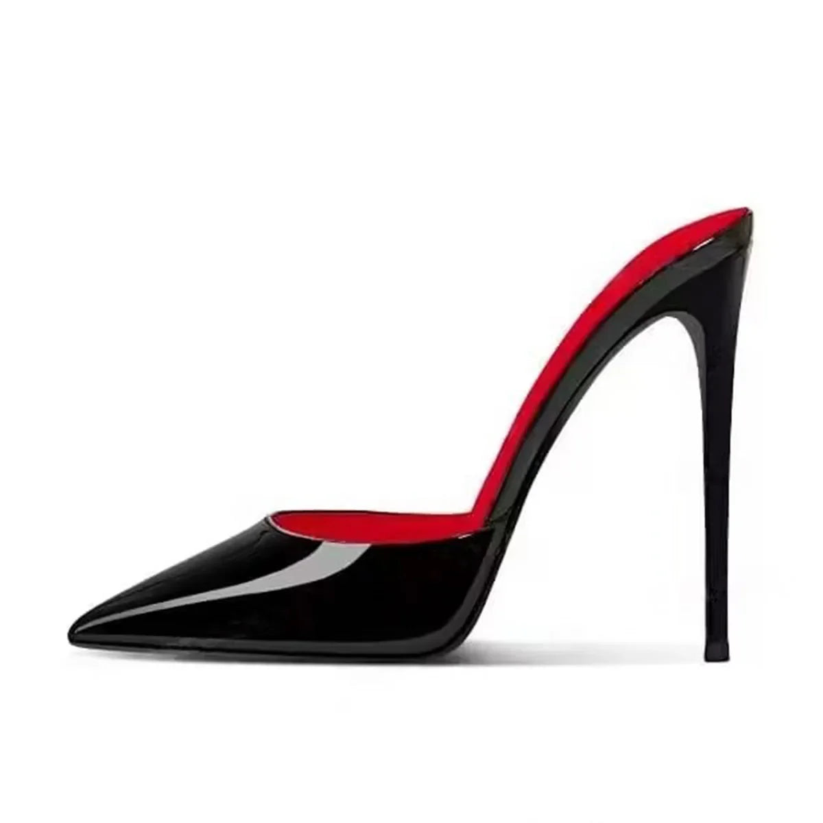 Arden Furtado Patent Leather Stilettos heels Shallow Mules Pointed toe Pull-on Super high heel Dinner shoes