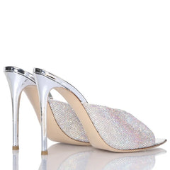 Arden Furtado Peep toe Slippers Pointed toe pull-on Super high heel Sexy Crystal Word slippers wear Mules