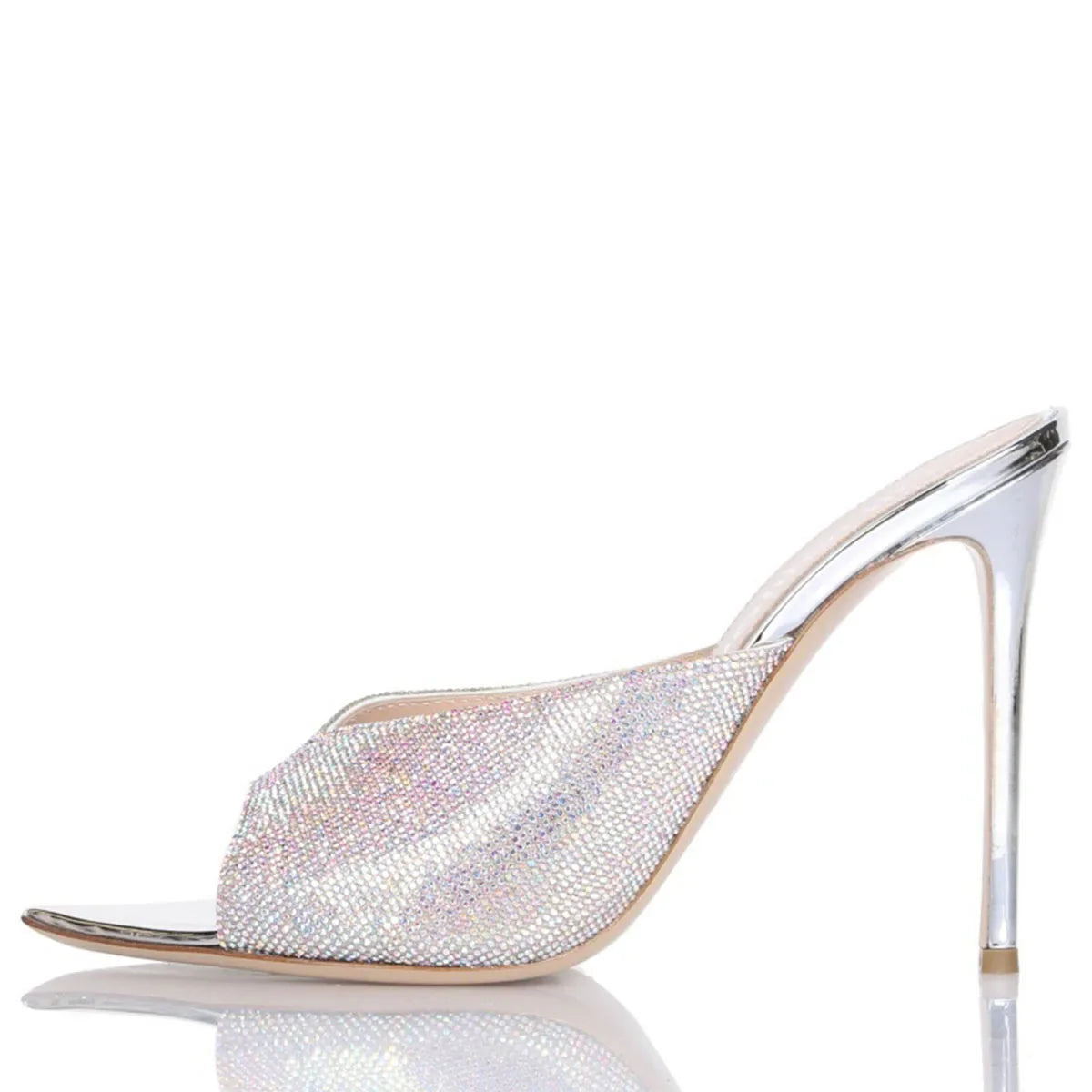 Arden Furtado Peep toe Slippers Pointed toe pull-on Super high heel Sexy Crystal Word slippers wear Mules