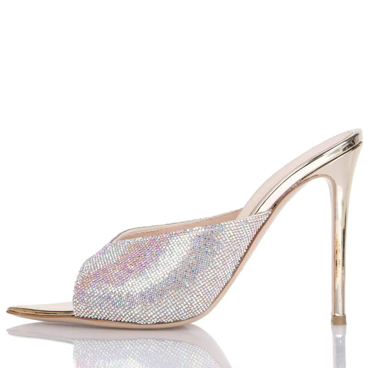 Arden Furtado Peep toe Slippers Pointed toe pull-on Super high heel Sexy Crystal Word slippers wear Mules
