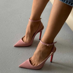 Arden Furtado Pink Patent Leather Ankle strap Sandals Pointed-toe Super high heel Belt buckle Banquet Modern Sandals