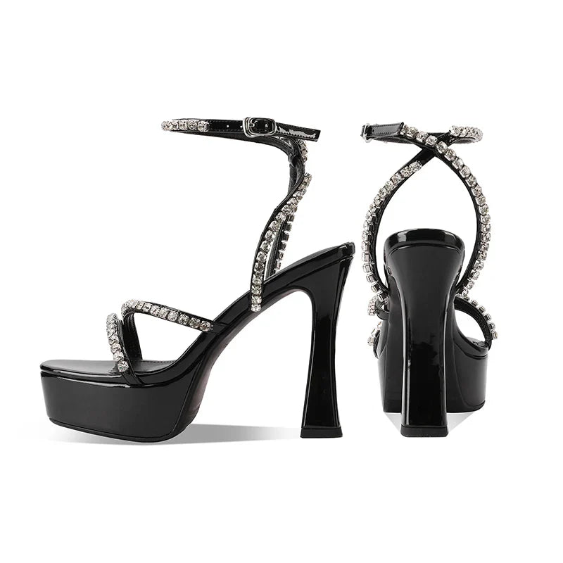 Arden Furtado Platform Cow patent leather Crystal Banquet shoes Round toe Super high heel word-cingulate Sandals