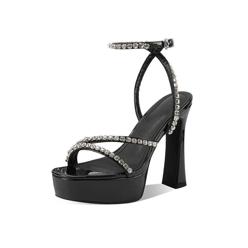 Arden Furtado Platform Cow patent leather Crystal Banquet shoes Round toe Super high heel word-cingulate Sandals
