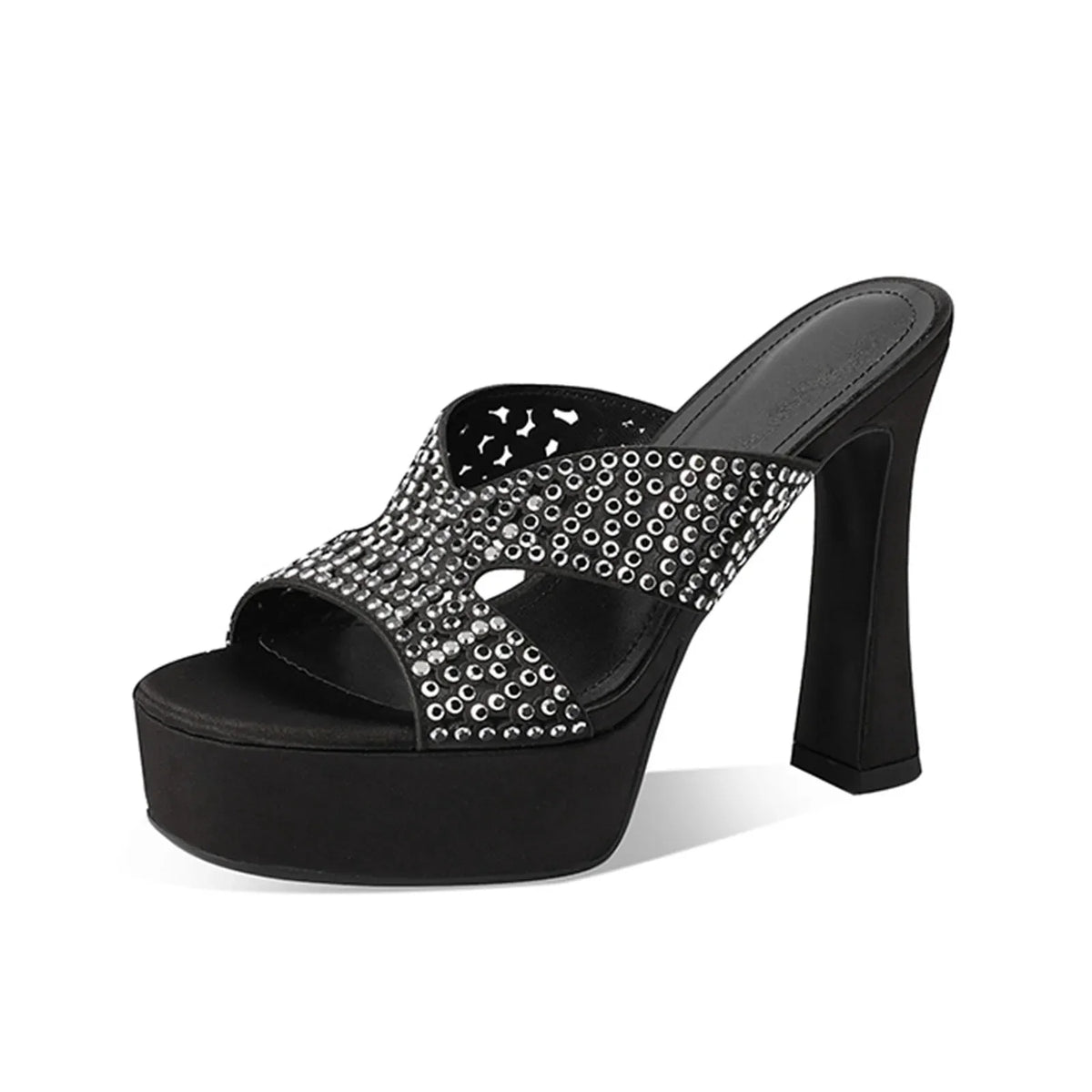 Arden Furtado Platform Silk Hollow Peep Toe Slipper Round Toe Super High Heel Crystal Dinner Word Slippers