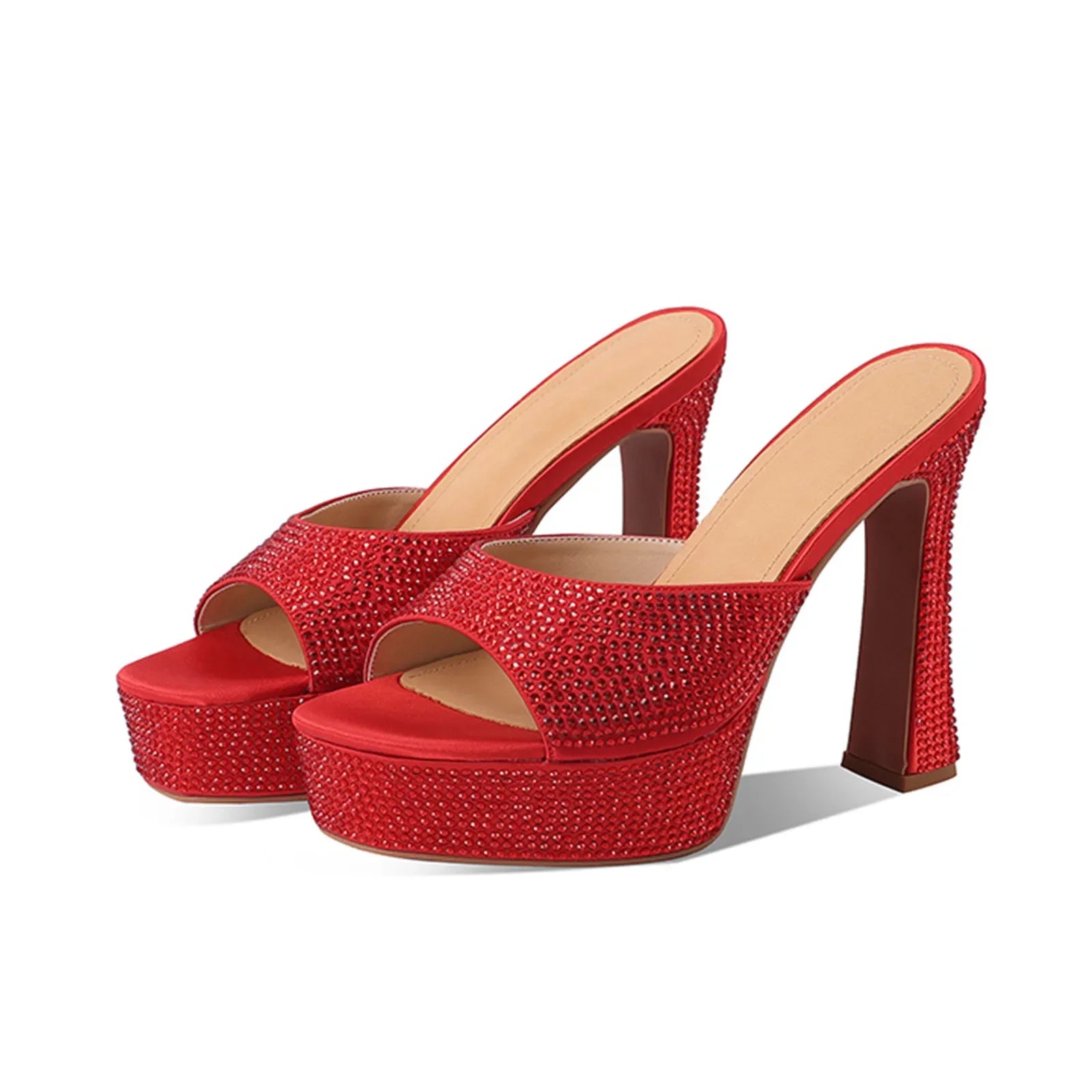 Arden Furtado Platform Silk Peep Toe Slippers Crystal Embellished Super High Heel round Toe Dinner Word Slippers Large Si