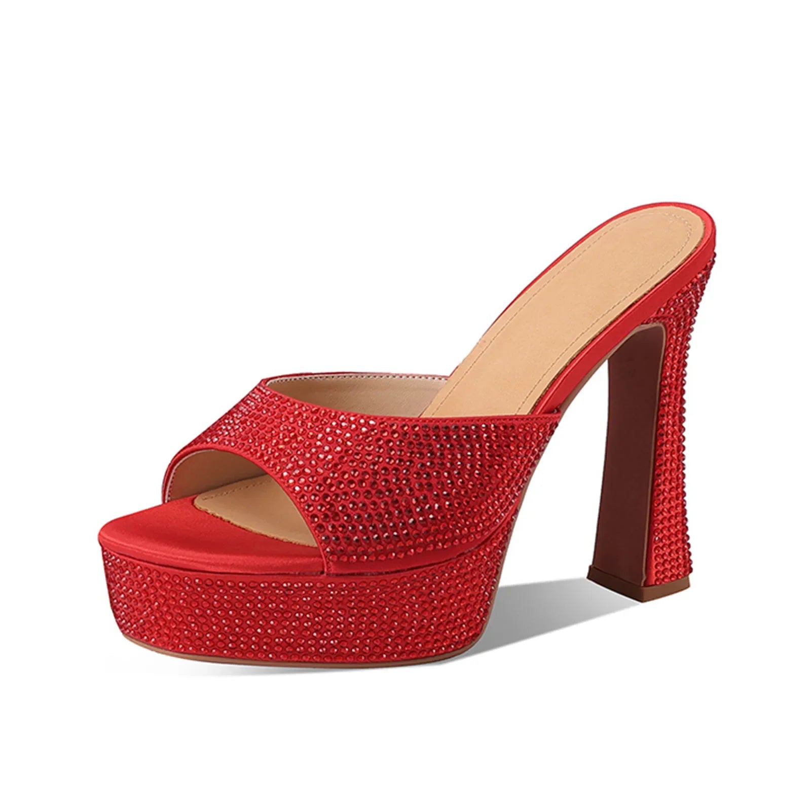 Arden Furtado Platform Silk Peep Toe Slippers Crystal Embellished Super High Heel round Toe Dinner Word Slippers Large Si